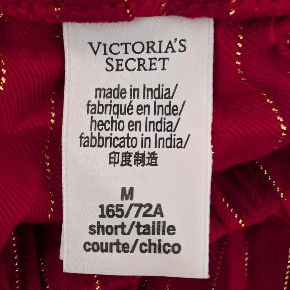 Victoria's Secret Long Flannel PJ Pajamas Set Red Stripe Medium Petite Short MP